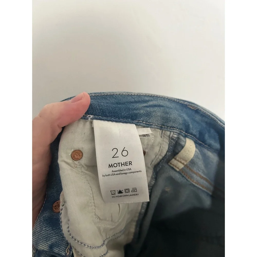 Mother‎ High Waisted Looker Ankle Fray Jeans Au Revoir Light Blue Size 26